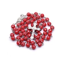Collier Chapelet Chrétien Perles en Plastique Scintillantes Chaîne à Maillons Croix Classique Vente en Gros