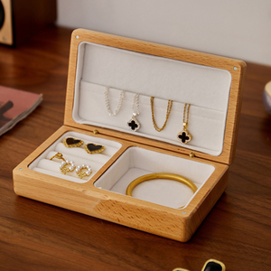 Manufacturer Red Cherry <b>Wooden</b> Magnetic Jewelry Storage <b>Box</b> Rings Earrings Necklaces Bangles Black Walnut Organizer Case - Product Image 2
