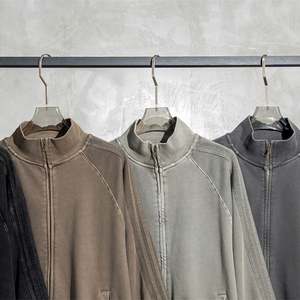 Yingling Washed Zipup Hoodies Zip up Heavyweight Vintage 100% Cotton Zipper French Terry Zip up Hoodie Custom Puff Printing - Product Image 2