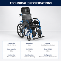 Fauteuil roulant inclinable en alliage d'aluminium, directement de l'usine, capacité 100 kg, pour les distributeurs d'équipements de soins aux personnes âgées