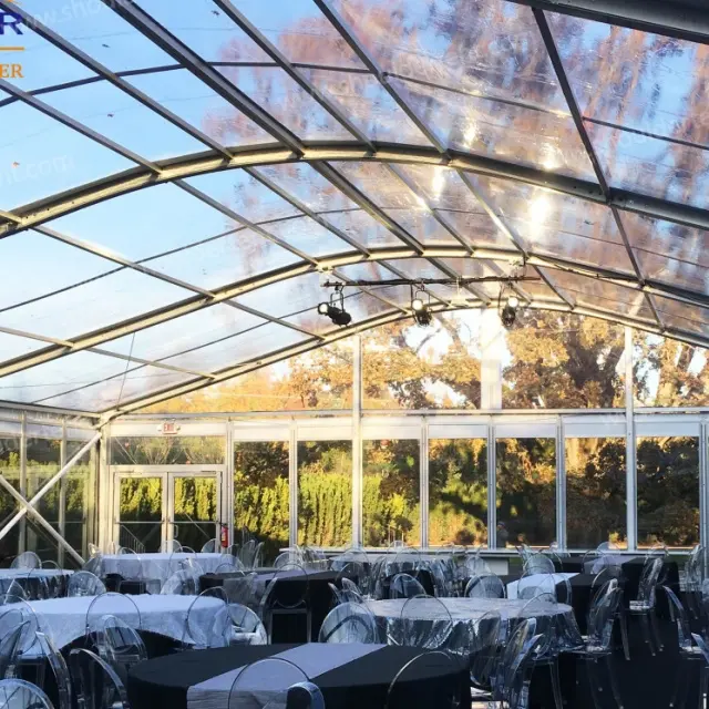 Tenda pesta pernikahan Pvc rangka aluminium atas bening mewah tenda pernikahan bingkai lebar bening atap melengkung untuk tenda acara