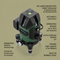 Niveau laser vert professionnel industriel DIY 5 lignes 360° auto-nivelant 16 points Outil de traçage horizontal/vertical 18650