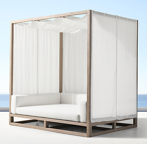 精品沙滩奢华风格池畔木质日光浴躺椅窗帘和顶篷户外柚木沙发床 - Product Image 2