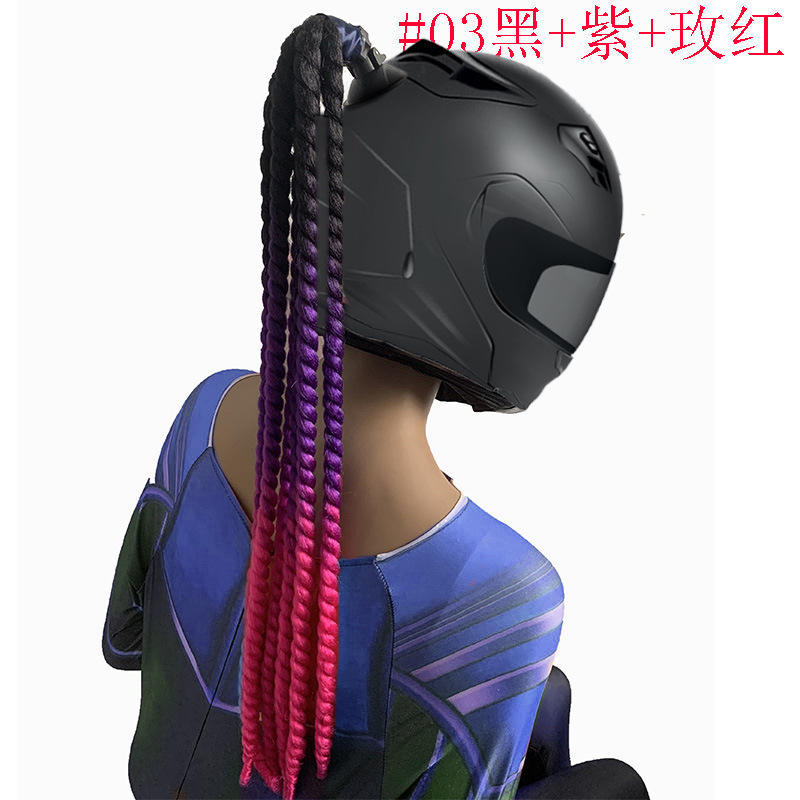 Type a helmet twist braid [black + purple + rose red]