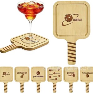 Wooden Pickleball Racket Coaster Solid Wood Insulation Drink <b>Mat</b> For Home <b>Bar</b> Use - Product Image 5