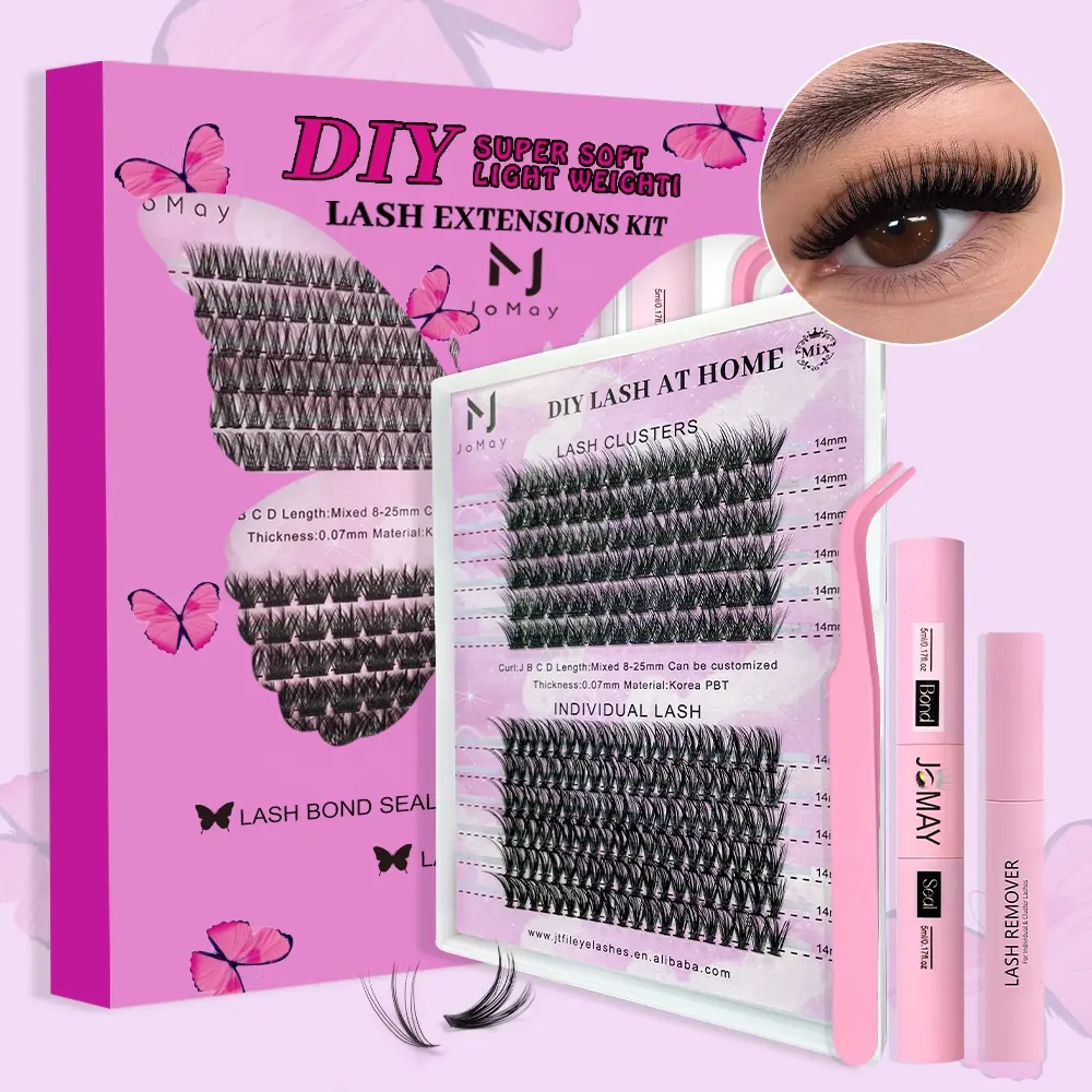 Wholesale individual lash clusters mink tray eyelash extention d curl diy lash extension kit Pre-cut segment cluster lashes