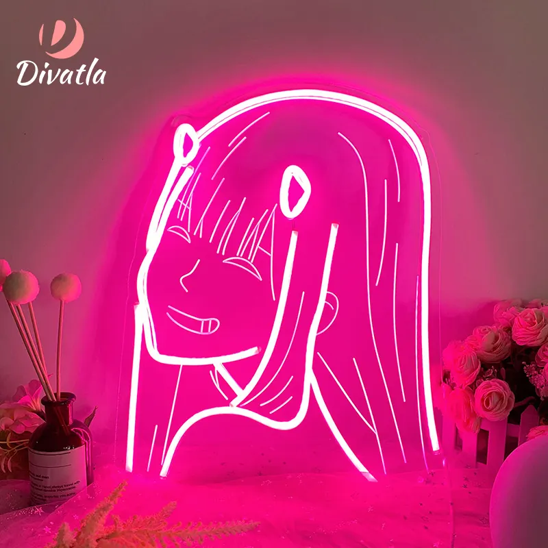 Hoşgeldiniz genç bayanlar pembe akrilik Anime sıfır 2 güzel kız için Led Neon ışık yatak odası dekor Neon burcu