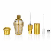 Flacon de parfum bombé de 10 ml, doré, avec motif clé grecque filigranée, applicateur à bille, applicateur à immersion, pulvérisateur, flacon rechargeable, fiole à parfum, huile d'attar
