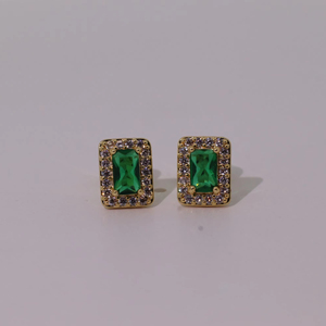 Tianyu Gems Trendy Fashionable Luxury <b>Stud</b> <b>Earrings</b> Brass Gold Plated Geometric Green <b>Emerald</b> Cut Zircon - Product Image 1