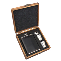 Flacon de hanche à liqueur de whisky noir personnalisé coffret en bois enveloppé de cuir PU flacon de hanche en acier inoxydable coffret cadeau flacon de hanche en cuir