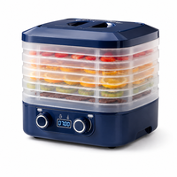 Déshydrateur alimentaire de cuisine bleu, alimenté par une tension nominale de 220V 160W, avec des compartiments empilables transparents pour les friandises pour animaux de compagnie