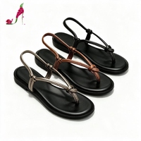Sandales plates tressées à nœuds pour femmes, style vintage, à enfiler, bout ouvert, confortables, semelle antidérapante métallique, pour l'été et les trajets quotidiens