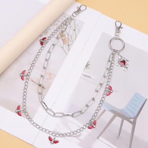 Cadena de cintura de doble capa con colgante de corazón rojo de mariposa vampiro, estilo europeo americano, accesorio de Halloween - Product Image 2