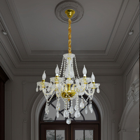 Lustre en cristal doré à 6 bougies avec chaîne de 30 cm, luminaires suspendus réglables en hauteur, largeur 60 cm, style français