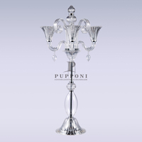 Candelabre de style français en cristal transparent à 4 branches pour mariage, avec support à fleurs, centre de table