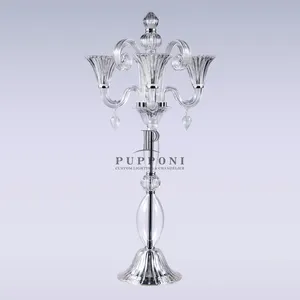 Candelabro de cristal transparente para casamento, candelabros de 4 velas em estilo francês, peça central com suporte para flores