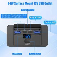 Prise USB 12V à 4 ports à montage en surface avec voltmètre, 36W PD et double port USB QC3.0 18W pour voiture, chargeur léger