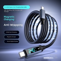 Kabel Pengisian Cepat Tipe-C 240W dengan Layar Digital dan Bahan Anyaman, Kompatibel dengan untuk untuk untuk