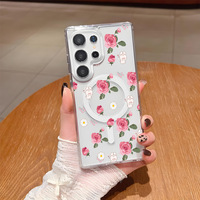 INS Pembe Şeftali Çiçeği Kablosuz Şarjlı Cep Telefonu Kılıfı Samsung S26 Ultra S25 Şeffaf Manyetik Arka Kapak Coque