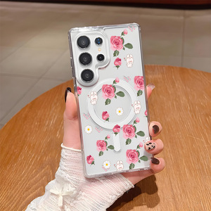 Funda para Teléfono Móvil con Carga Inalámbrica, Diseño de Flor de Durazno Rosa, para Samsung S26 Ultra S25, Carcasa Transparente con Parte Trasera Magnética - Product Image 3