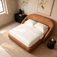 Maßgefertigtes Modernes Designer-Lederbett mit Gewölbtem Kopfteil Anpassbare Kopfteil-Länge und -Breite für Schlafzimmer