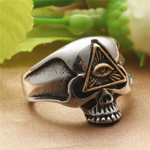 <b>Skull</b> <b>Ring</b> Stainless Steel Unisex Punk Style Freemason Eye Design Gift Jewelry - Product Image 1