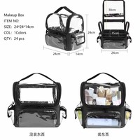 Boîte à maquillage transparente, grande capacité, sac cosmétique multi-poches avec compartiment suspendu pour les voyages et les maquilleurs