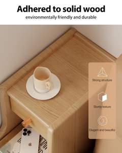 Solid Oak Narrow Nightstand with 3 Drawers Minimalist Modern <strong>Skinny</strong> <strong>Bedside</strong> <strong>Table</strong> for Bedroom Accent - Product Image 4
