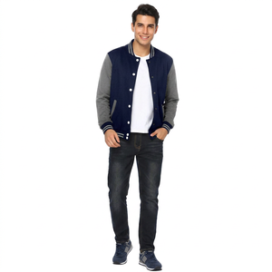 Veste universitaire homme tendance à col mandarin 500g, style décontracté streetwear, collection hiver 2024, personnalisable, 100% laine, séchage rapide - Product Image 1