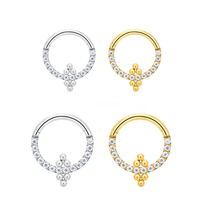 G23 ASTM F136 Titanium Classic Round Earwheel with Zircon Ear Cartilage Earring Nose Ring Simple Hinged Segment Clicker