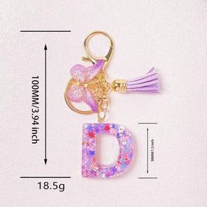 Fashionable Purple Letter Keychain Heart-shaped Sequin butterfly Tassel Crystal Resin Pendant Accessory Ladies' Key Chain - Product Image 5