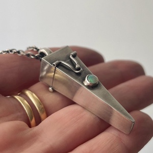 <b>Opal</b> Triangle Locket Pendant - Contemporary Design <b>Necklace</b> - Locket Urn or Memorial Jewelry - Product Image 6