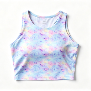 Débardeurs courts personnalisés tie-dye effet nuage pour femmes, col montant, sans manches, pour la gym, la course et le fitness - Product Image 6