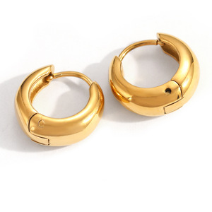 Huggie Earrings 18k Gold Plated Stainless Steel Geometric <b>Circle</b> <b>Ring</b> Studs Stackable Fashion Jewelry - Product Image 5