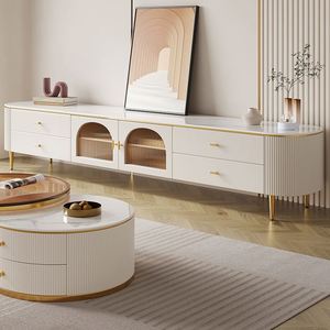 Hiện đại sang trọng gỗ đá cẩm thạch <span class=keywords><strong>LCD</strong></span> <span class=keywords><strong>TV</strong></span> tủ phòng khách đứng tủ với ngăn kéo nổi trắng thiết kế nội thất <span class=keywords><strong>2025</strong></span> mới nhất - Product Image 4