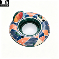 Bouée de rivière gonflable robuste avec poignées, motif mosaïque, siège en maille, chaise longue flottante pour adultes