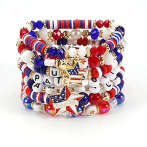 10 Braccialetti Geometrici Classici con Perline in Plastica Bandiera Americana 2025 Nuovi per Donne e Ragazze <span class=keywords><strong>4</strong></span> Luglio Giorno dell'Indipendenza USA Rosso Patriottico - Product Image 4