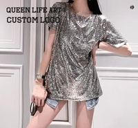 Fabricants pour vêtements douaniers échantillon paillettes dorées hauts pour femmes t-shirts t-shirt personnalisé www