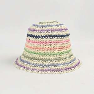 Chapeau Bob en Paille Tressée Rayé pour Femme, Nouvelle Couleur, Protection Solaire, Idéal Vacances en Bord de Mer, Chapeau de Soleil en Paille Crochetée - Product Image 5