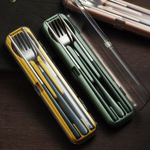 Stainless Steel Chopsticks Spoon Fork Set 3 Pieces Portable Cutlery Box Student Travel Utensils - Product Image 3