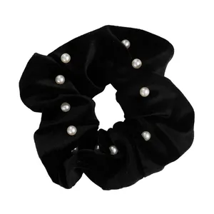 צרפתית סתיו וחורף רטרו טמפרמנט שחור קטיפה פנינת קפלים גדול מעי שיער טבעת ראש חבל אופנה שיער טבעת