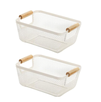 Panier en métal à mailles fines avec poignée en bambou - Panier de rangement multifonction écologique pour la cuisine et l'organisation de la maison