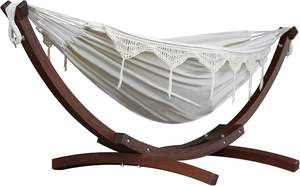 Hamaca doble <span class=keywords><strong>de</strong></span> algodón con soporte <span class=keywords><strong>de</strong></span> arco <span class=keywords><strong>de</strong></span> pino macizo Soporte <span class=keywords><strong>de</strong></span> <span class=keywords><strong>madera</strong></span> con hamaca <span class=keywords><strong>para</strong></span> patio interior al aire libre Patio Jardín - Product Image 5