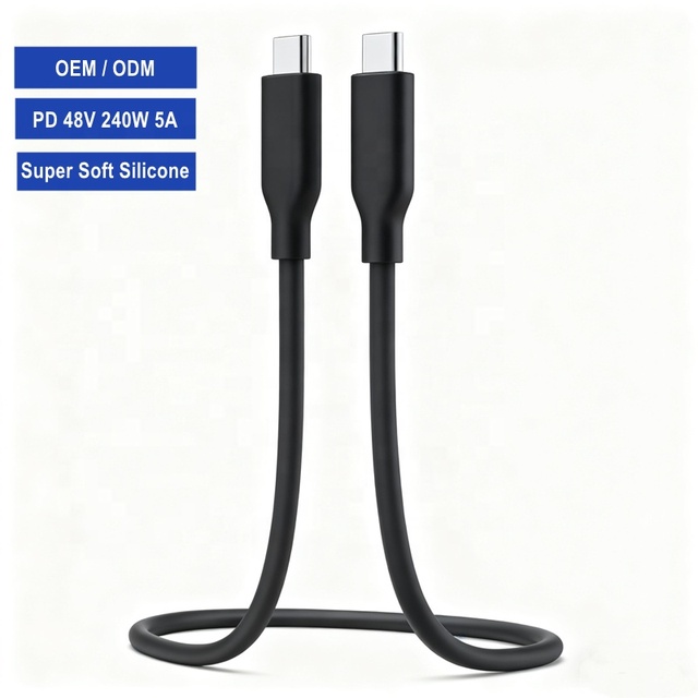 Factory Custom Logo Silicon Type C Cables Super Soft 100W 240W 5A PD Fast Charging USB C to USB C Cable 1m 2m for Phone Laptop