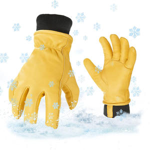 Guantes de trabajo para hombres, forro polar de piel de vaca, cabra, impermeable, cálido, a prueba de viento, color amarillo, para exterior, para invierno - Product Image 1