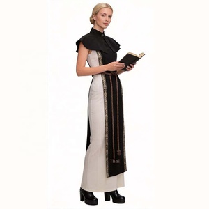 Costume da Suora Medievale per Donne, <span class=keywords><strong>Abito</strong></span> Religioso Nero e Bianco, Tunica <span class=keywords><strong>con</strong></span> <span class=keywords><strong>Scapolare</strong></span> Ricamato e Finiture Dorate, Costume di Halloween - Product Image 3