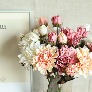 Venta al por mayor decoración artificial ramo de flores 6 cabezas Dalia <span class=keywords><strong>Pinnata</strong></span> boda guirnalda flores artificiales - Product Image 1