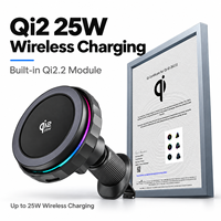 Support de chargeur de voiture sans fil rapide Qi2 25W avec ventilateur de refroidissement actif magnétique, support de téléphone pour grille d'aération, lumière RGB, rotation à 360° pour iPhone