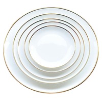 Assiette Plate en Céramique de Style Européen à Bord Doré, Grande Assiette à Steak Occidentale, Assiette à Dim Sum, Design Disque Lunaire, Assortiment de Vaisselle à Pâtes en Stock