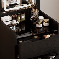 Table de maquillage moderne et multifonctionnelle à lumière LED Armoire de rangement Petite table de toilette rabattable pour chambre à coucher Miroir de cosmétiques Conception en bois